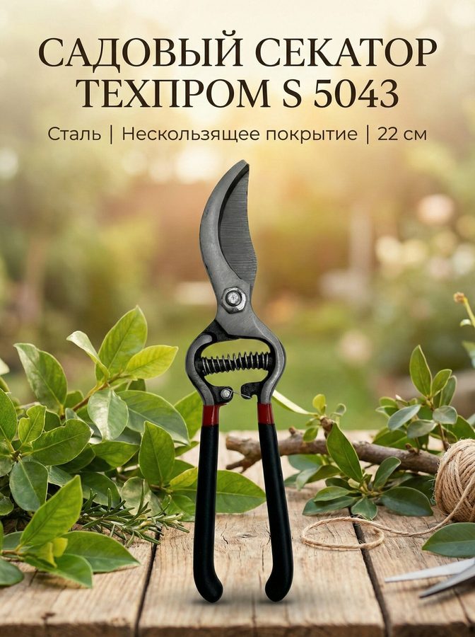 Садовый секатор техпром S 5043, сталь, нескользящее покрытие, 22см