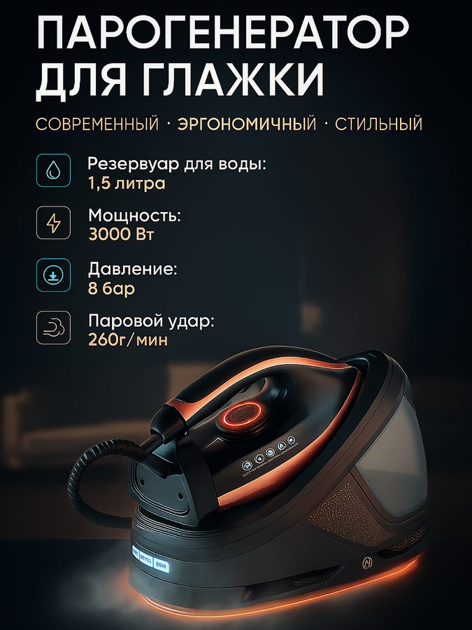 Парогенератор для глажки одежды, паровая станция, паровой утюг отпариватель ручной для дома, черный