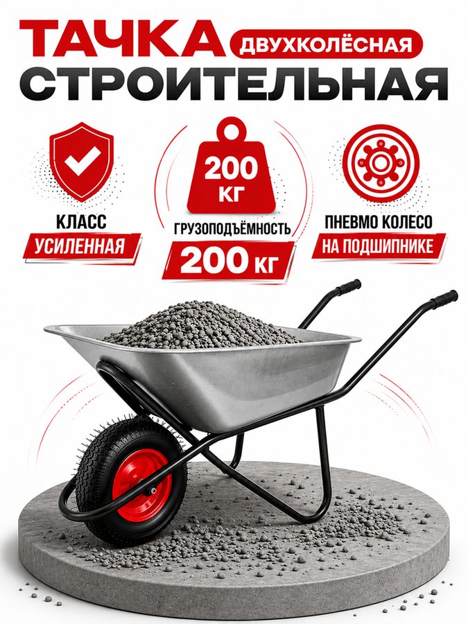 Тачка БалтТехМаш 5009M1, одноколесная, пневматическое колесо, грузоподъемность 250 кг