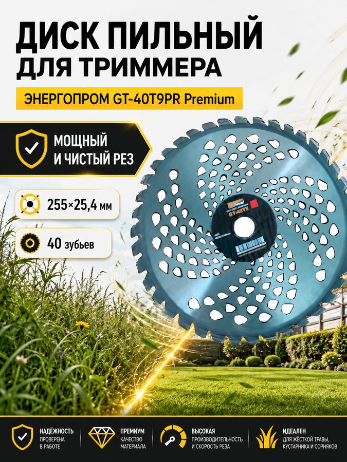 Диск пильный для триммера энергопром GT-40T9PR Premium, 255×25,4 мм, 40 зубьев, 1,3 мм