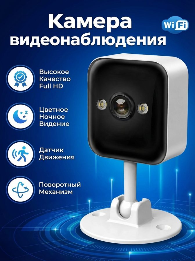 Камера видеонаблюдения для дома и улицы, WiFi мини камера фиксированная, поворотная 360 градусов