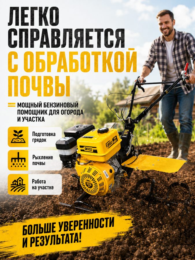 Мотоблок бензиновый энергопром ТСР-1400-3ENR, 13 л. с, 3 вперёд/1 назад, с колесами