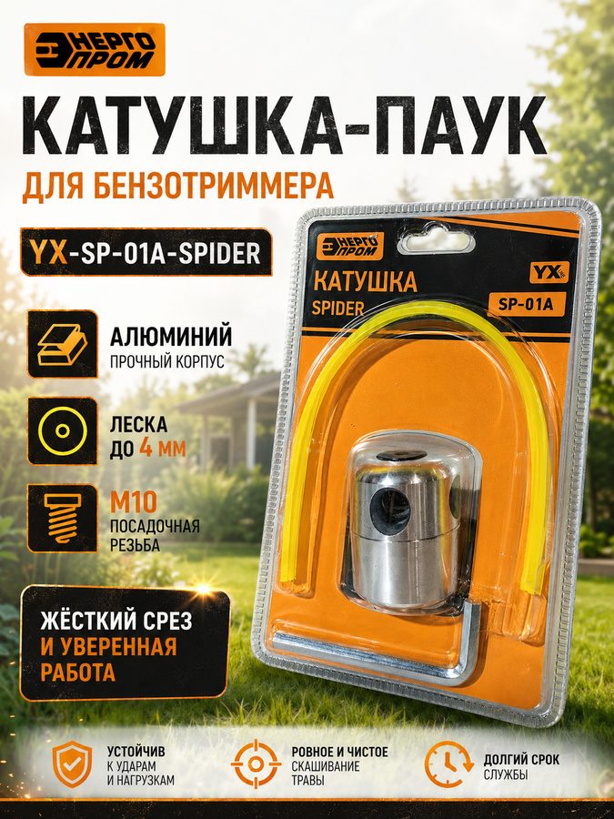 Катушка-паук для бензотриммера энергопром YX-SP-01A-SPIDER, M10, алюминий, леска до 4 мм