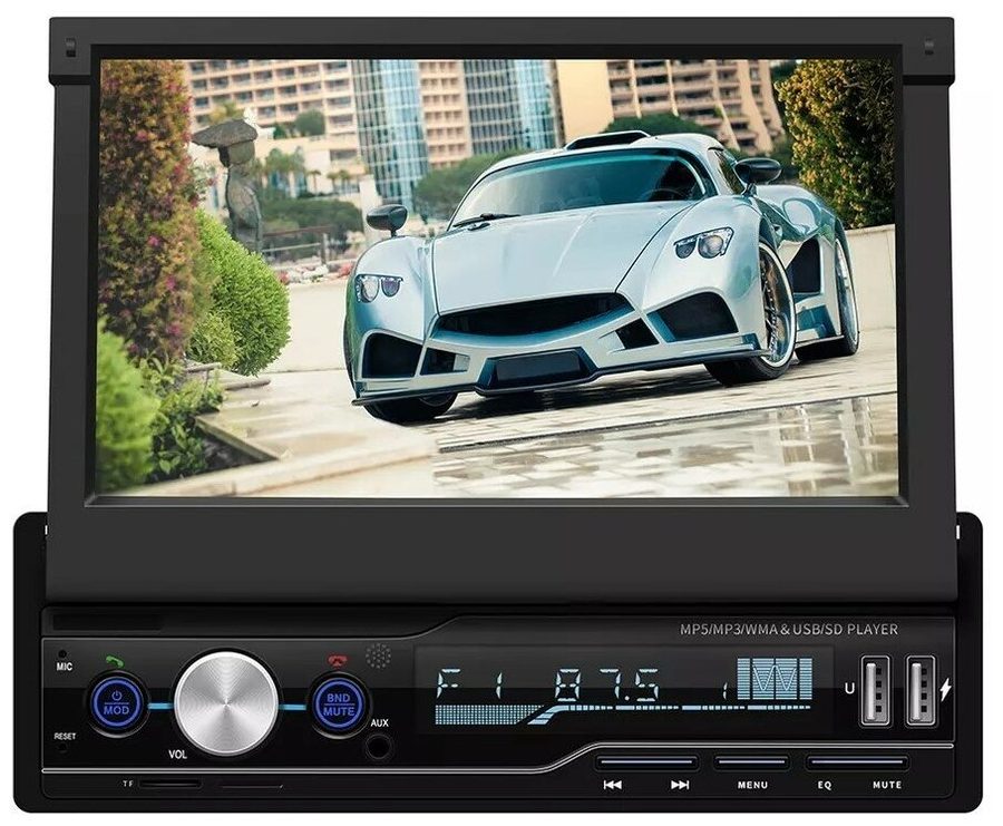 Автомагнитола 1 DIN с выдвижным экраном 7 дюймов, магнитола в машину с Bluetooth и камерой заднего вида, сенсорный дисплей, USB, AUX